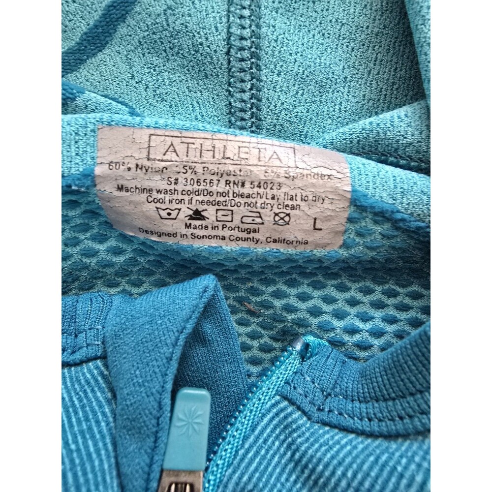 Athleta Teal Hooded Zip Up Jacket Size Large Paisley Mesh Thumb Holes Activewear - Picture 2 of 5